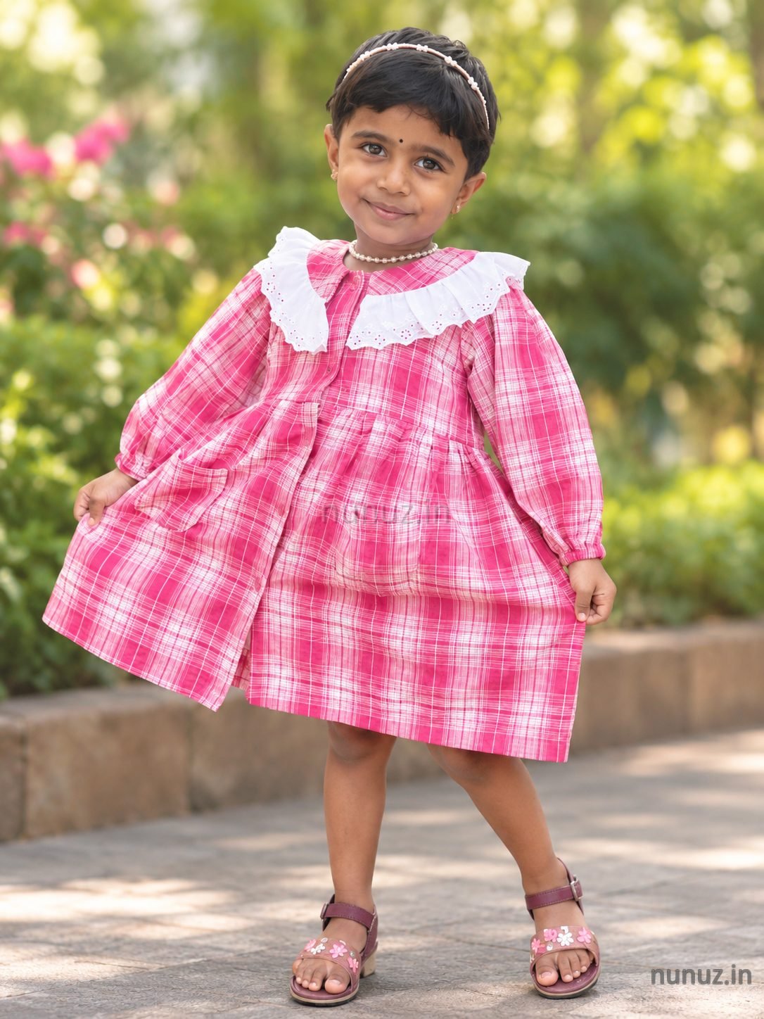 Pink Plaid Cotton Dress for Girls (1–5 Years)