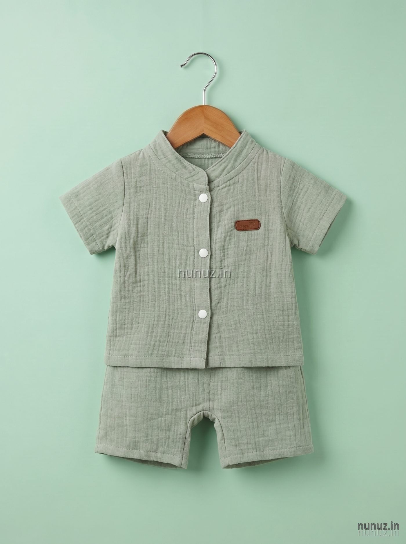 Boys mint green cotton muslin shirt and shorts