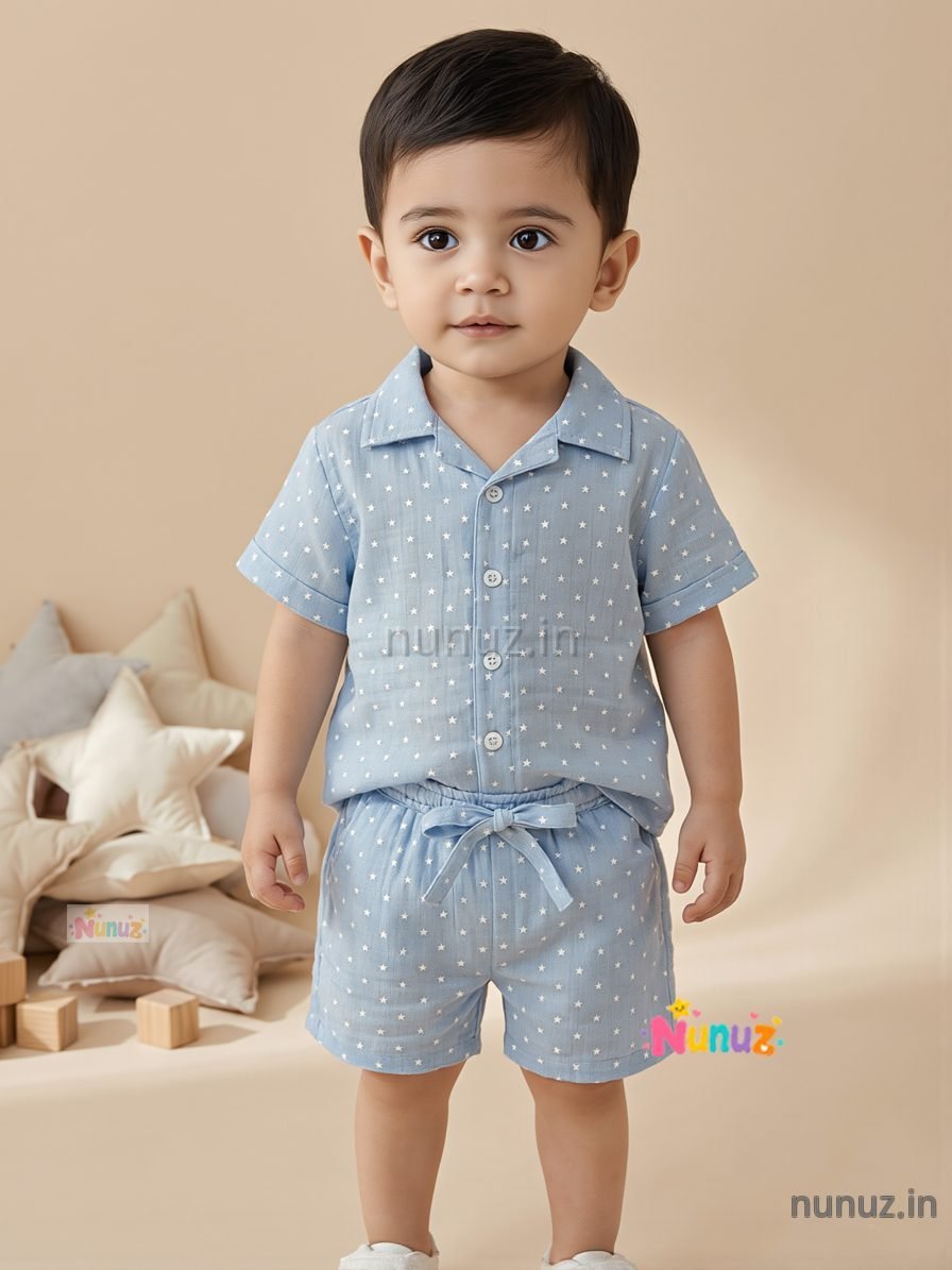 Starry Night Blue Crinkled Muslin Co-ord Set