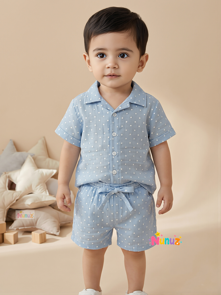 Starry Night Blue Crinkled Muslin Co-ord Set